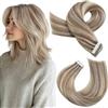 Moresoo Extension Biadesive Capelli Veri Shatush Riflessi Castano Chiaro Biondo Platino Extension Capelli Biadesive Invisibili 30cm 60g #9A/60