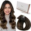 Hetto Extension Capelli Veri Microring Balayage Marrone scuro & Marrone dorato - Remy Capelli Umani Estensioni, Invisibile Adesive, Look Naturale per Uso Quotidiano 50g 50ciocche 35cm