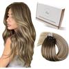 Hetto Extension Capelli Veri Microring Balayage da Marrone scuro a Biondo cenere chiaro - Remy Capelli Umani Estensioni, Invisibile Adesive, Look Naturale per Uso Quotidiano 50g 50ciocche 60cm