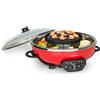 KLARSTEIN Szechuan - Hot Pot e Piastra, Grill Elettrico senza Fumo, Pentola Elettrica Multifunzione, 5 L, Hot Pot: 1350 Watt/38 cm Ø, Piastra: 600 W/22 cm Ø, Elemento Riscaldante in Alluminio, Rosso