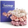 Umisleep Set di 3 scrunchies in seta al 100% per donne, morbidi elastici per capelli per meno crespi e rottura, elastici per capelli senza impronte (Arancione-rosa+ stampa floreale+rosa)