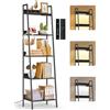 OUTONLIFE Piccola Libreria a Scala a 5 Ripiani con Luce LED, Touch e Telecomando, 3 Temperature di Colore, Scaffale Angolare Alta Dimmerabile in Metallo e Legno per Soggiorno e Camera da Letto
