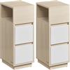 VASAGLE KAILYN Collezione - Comodini Stretti, Set di 2, Tavolini con 2 Cassetti e Scomparto verso Sinistra o Destra, per Camera da Letto, Soggiorno, Moderno, Beige Naturale e Bianco Nuvola LET856N01