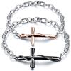JewelryWe Bracciali da Uomo Donna in Acciaio Inossidabile,con Pendente Croce, Colore Nero e RosaOro, Bracciali Coppia Amanti