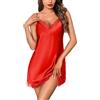 Jahetuul Camicie Notte Donna Sexy in Pizzo Camicia da Notte Donna Intimo Satin Scollo a V Corta Vestaglia Donna con Cinturino Regolabile