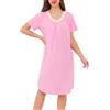 Sopesil Camicia da Notte Donna Cotone Maniche Corte Camicia da Notte Estiva in Pizzo con Scollo a V Vestaglia da Donna con Tasche Rosa Chiaro,XXL