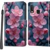 Haninsuze Cover per Samsung Galaxy A20e, Custodia Interno TPU Antiurto Portafoglio con Disegni [schede Fessura] [Supporto Stand] Cover Libro in PU Pelle (Fiore di pesco)