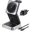 Augnner 3 in 1 Caricatore Wireless Stazione, Stazione di ricarica Pieghevole Compatibile con MagSafe Charger, Rapida Wireless Phone Charger Stand per iPh0ne 16/15/14/13/12 Série, 2/3/Pro, Apple Watch