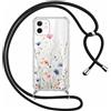 Yirlbey Cover per iPhone 11 6,1 Pollici con Cordino, Custodia Trasparente con Fiori di Campo Disegni Aesthetic Laccio Tracolla Corda, Protective Case Rigida Collana Antiurto Sottile per Ragazza