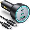 Rocoren 165W Caricatore Auto USB C, 3 Porte PD3.1 QC5.0 Caricabatteria Auto Accendisigari Ricarica Rapida, Compatibile con iPhone 15/14/13, Samsung Galaxy S24/23, Xiaomi, MacBook, iPad