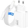 Bamkey Caricatore iPhone Rapido 30W con Cavo Lightning 2M in Nylon Intrecciato per iPhone 14 13 12 11 Pro Max SE, Alimentatore USB C Presa Muro e Cavo USB C a Lightning 2 Metri per iPad, PD 3.0,Bianco