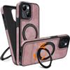 COODIO Cover in Pelle con Supporto Girevole di 360° per iPhone 14 6,1 Pollici, Custodia Magnetica Compatibile con MagSafe, Cover Sottile e Creativa, Rosa