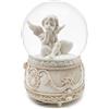 JRose Collections Angelic Musical - Palla di neve da 100 mm, funzionamento a batteria con intricata statuetta di angelo, richiede 3 batterie AAA (non incluse) (design A)
