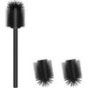 WAVEWO Scopino per WC in silicone, con 2 testine di spazzola, diametro 7 cm, in acciaio inox 304, per la pulizia del bagno(TPR Nero)