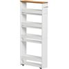 FetiNes Carrello Portaoggetti a 5 Ripiani, Carrello Cucina Salvaspazio con Maniglia, Carrellino Bagno Slim con Ruote,Montaggio Facile, in Cucina, Bagno,Salvaspazio,40x15x100 cm,Rovere Chiaro+Bianco
