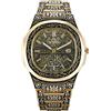 JewelryWe Orologio da uomo retrò, analogico, al quarzo, impermeabile, 30 m, calendario, vintage, motivo floreale, orologio da uomo con cinturino in metallo oro/argento