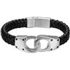 JewelryWe Gioielli Bracciale Uomo Punk Rock Manette Chiusura Magnetica Pelle Acciaio Inox Fantasia Colore Argento Nero Festa del Papà