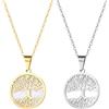JewelryWe Collana da uomo, in acciaio inox, stile retrò, albero della vita, ciondolo rotondo con catenina da 55 cm, oro/argento, Conchiglia