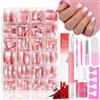 MrCuvaryas Set di 150 unghie finte, a pressione, per unghie francesi medie a mandorla, colore bianco e rosa, sfumate, copertura completa, in acrilico, per donne e ragazze (trapezoide rosa, 150 pezzi)