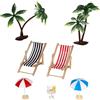 TOYANDONA Set di 9 decorazioni da spiaggia in miniatura, decorazione estiva con palme, ombrelloni, sedie a sdraio, bevande e rotonde, per casa delle bambole, giardino fai da te, casa delle bambole e