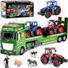 Joellfuner 3 in 1 Fattoria Camions Giocattolo, Grande Camion Trasportatore con Suoni, Luci e 2 Trattori, Camion Trasportatore Macchinine Giocattolo Regalo per Bambino 3 4 5 6 Anni, Verde