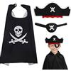 OIXEYA 3 PCS Costume da Pirata Bambini, Costume da Capitano Pirata Mantello da corazziero Bambini, Cappello da corazziero Toppe Occhio corazziero, per Halloween Cosplay Carnevale Mascherata