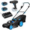 HÖGERT TECHNIK - Set tosaerba a batteria 43 cm 2x18V con avvitatore 50 Nm, 2x batterie 4,0 Ah e caricabatterie DUO, elettrico senza spazzole, set completo per giardino e officina