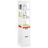 Relaxdays Mobiletto da Bagno, Armadietto a Colonna, 144 x 30 x 30 cm, 2 Cassetti, 3 Scaffali, da Terra, Rustico, Bianco
