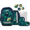 ergobag pack set Zaino scolastico ergonomico e flessibile, 6 pezzi, per la prima elementare FireBear Dragon - Verde