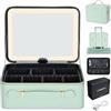 Faquenc Grande custodia per il trucco con specchio a LED Vanity Case rimovibile con specchio luminoso in pelle PU portatile Makeup Artist Carry Vanity Box con divisori porta pennelli trucco, Verde menta
