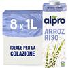 ALPRO CLASSICO, Bevanda al RISO, Naturalmente Senza Lattosio, Senza Glutine, Fonte di Calcio e Vitamine B12 e D2 - 8 Confezioni da 1 Litro