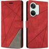 SONWO Cover per OnePlus Nord 3 / OnePlus Ace 2V, Flip Caso in PU Pelle Case Cover Custodia con Slot per Schede e Supporto Stand per OnePlus Nord 3 / OnePlus Ace 2V, Rosso