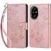 KENHONER Compatibile Cover con Honor 200 Pro,Premium Pelle PU Portafoglio Flip Libro Custodia Cover per Honor 200 Pro [Protezione Completa] (Oro rosa Farfalla)