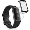 kwmobile Set 2x Custodia Smartwatch Compatibile con Fitbit Charge 6 / Charge 5 Cover - Case Silicone Protezione Orologio Fitness trasparente/nero