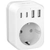 JSVER Adattatore JSVER Tipo M per il Sud Africa, Adattatore da Viaggio 5 in 1 per il Sud Africa con 1 CA,2 USB-C e 2 USB-A (3,4 A), Spina a 3 pin per il India,Australia Adattatore da viaggio (Bianco)