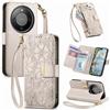 Fertuo Cover per Honor Magic 8 Lite 5G, Fiori Custodia a Libro Portafoglio Antiurto in Pelle PU Flip Case Interna Silicone con Porta Carte, Supporto, Chiusura Magnetica e Cinturino, Bianco