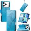 JIUNINE Custodia Protettiva per iPhone 17 Pro, Cover Libro PU Pelle Antiurto Portafoglio con Design Farfalle 3D, Slot per Carte, Supporto Stand Regolabile, Chiusura Magnetica, Blu