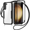 FERLAN Cover per Samsung Galaxy S23 con Cordino, 360 Gradi Antiurto Custodia con Protezione Schermo Integrata Trasparente Rugged TPU Bumper Doppia Protettiva Cover per Samsung Galaxy S23 -Nero