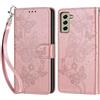 KENHONER Compatibile Cover con Samsung Galaxy S21 FE,Premium Pelle PU Portafoglio Flip Libro Custodia Cover per Samsung S21 FE [Protezione Completa] (Oro rosa Farfalla)