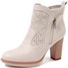 QUEEN HELENA Tronchetti Traforati Stivaletto con Tacco Casual Donna X30-113 (Beige, Sistema Taglie Calzature EU, Adulto, Donna, Numero, Media, 40)
