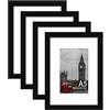 Tinkeps - Confezione da 4 cornici portafoto A5 nere, in legno ingegnerizzato e plexiglass, cornice A5 con supporto per stampe, foto e poster da 10 x 15 cm, per esposizione su tavolo e montaggio a