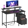 VASAGLE Scrivania per Computer con Cassetti in Tessuto, Supporto per Monitor, Scrivania da Ufficio, 2 Prese AC, 2 Porte USB-A, 120 x 60 cm, Nero Ebano LWD093B01V1