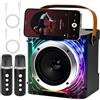 Drepint Macchina per con 2 Microfoni Wireless y Supporto per Telefono, Altoparlante karaoke cassa Bluetooth 5.3 portatile, con luci a LED per Adulti e Bambini
