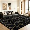 BYBSRLL Tappeto geometrico per soggiorno, 240 x 300 cm, grande, nero e oro, tappeto per camera da letto dei bambini, cameretta dei bambini, dormitorio, decorazione per salotto, spesso, morbido peluche