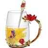 Biigming Tazza da Tè in Vetro Smaltato, Farfalla Fiori Tazza da Tè con Cucchiaio in acciaio, idea Regalo Perfetta per donne, moglie, fidanzata, festa della mamma, San Valentino, matrimonio(rosa rossa 360ml)
