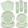 NatNarr Set da 125 piatti e tovaglioli di carta verde salvia, set da 25 stoviglie per feste, con piatti, bicchieri e tovaglioli per matrimoni, baby shower, compleanni