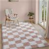 HUGEAR Tappeto Salotto 140x200cm Pelo Lungo a Quadri Grande Rosa Bianco Morbido Tappeti Antiscivolo Moderno Camera da Letto Cucina Salotto Sala Scendiletto Esterno Bambina Bambini Tappeti
