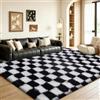 BYBSRLL Tappeto a Quadri per Camera da Letto, 90x150 cm, Tappeto per Soggiorno Nero e Bianco per Camera dei Bambini, Asilo Nido, Dormitorio, Decorazione del Salotto, Spesso Tappeto a Quadri in Soffice