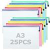 MIVIDE 25 Pezzi Sacchetto di Zip Impermeabile A3, Borse di File A3, Buste Plastica con Cerniera per Documenti, Ricevute, Cosmetici, Carta