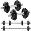 SONGMICS Set di Manubri 2 in 1, 2 x 10 kg, Set di Bilanciere in Ferro Regolabili con Barra di Collegamento, per Allenamento e Sollevamento Pesi a Casa o in Palestra, Nero Inchiostro SYL20LBKV1